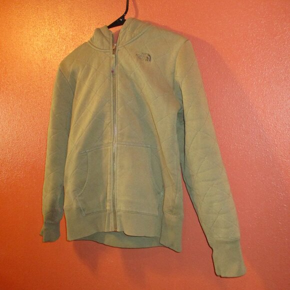 North Face Woman Small Petite Green White Full Zip Pockets Outdoor Hooded Jacket - Picture 3 of 9